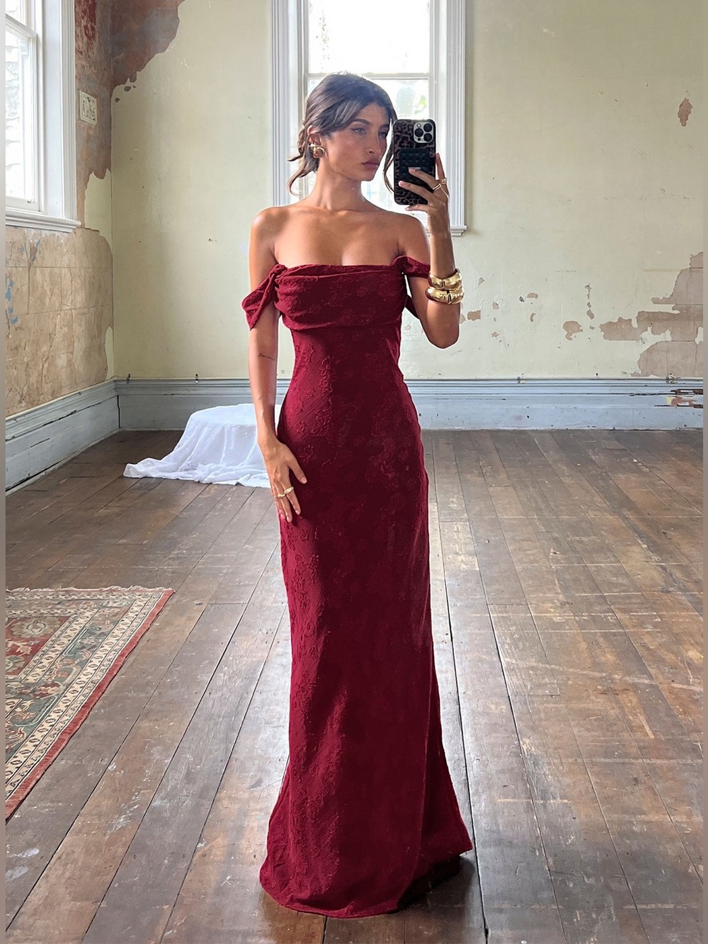 Princess Polly Azura Off The Shoulder Maxi Dress Burgundy